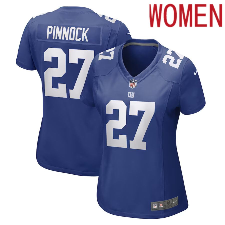 Women New York Giants 27 Jason Pinnock Nike Royal Game Player NFL Jersey